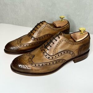 NWOT Vero Cuoio Wall + Water Men's 7.5 Wingtip Oxford Brogue Leather Shoes Brown